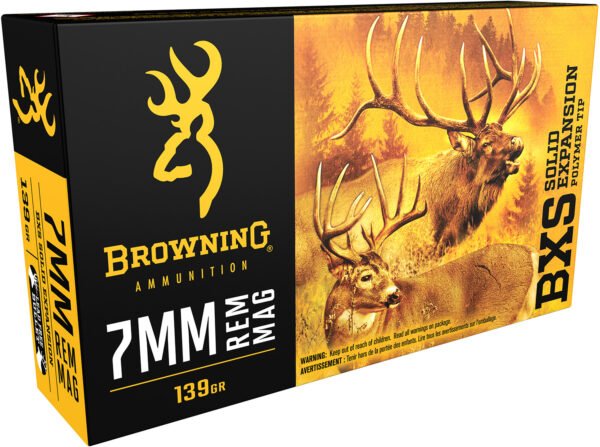 Browning Ammo B192400071 BXS Copper Expansion 7mmRem Mag 139gr Lead Free Solid Expansion Polymer Tip 20 Per Box/10 Case