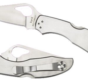 Spyderco BY04P2 Byrd Meadowlark 2 2.93" Folding Clip Point Plain 8Cr13MoV SS Blade Satin Stainless Steel Handle