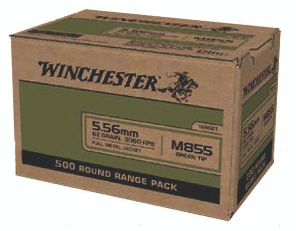 Winchester Ammo WM855500 USA M855 Green Tip 5.56x45mmNATO 62gr Full Metal Jacket 500 Per Box/2 Case